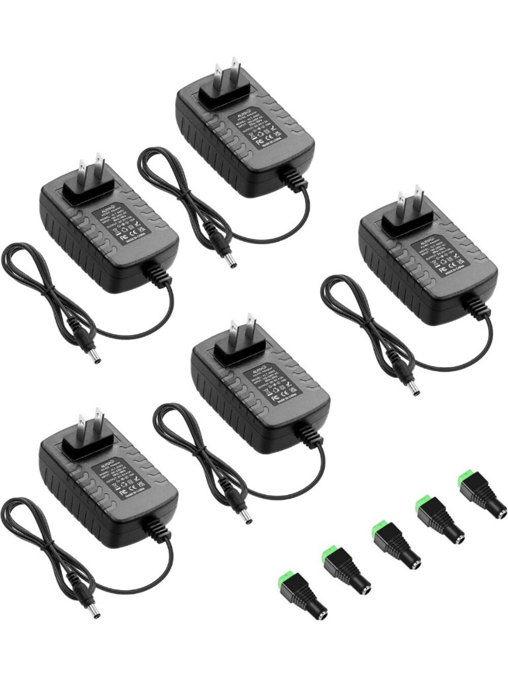 5V 3A Power Supply AC Adapter 15W with 5.5mm x 2.5mm/2.1mm Plugs - 5-Pack
